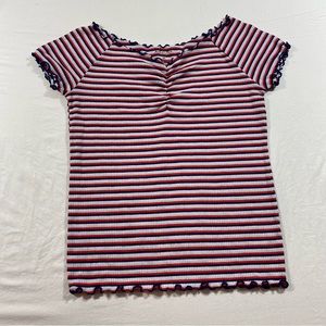 Arizona Stretch Short Sleeve Shirt Red white blue striped Top woman’s M. Blouse